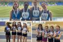 Dunfermline Track and Field's under-17 girls (top pic) added an outdoor national relay bronze to the indoor gold they won earlier this year (below left). The under-13 girls (below right) also medalled at the indoor event.