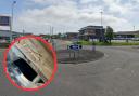 The pothole was in the middle of the roundabout outside the Tesco Extra store in Duloch.