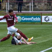 Kelty Hearts hitman Nathan Austin is gunning for Brechin City in the play-off final after his hat-trick shot down Brora Rangers. Photo: Jim Payne.