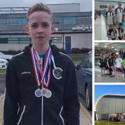 James Kilpatrick (main picture) shows off his medals after Carnegie Swimming Club stars impressed at recent meets. Photos: Carnegie Swimming Club.