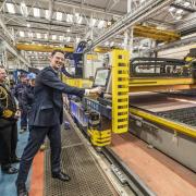 Minister for Defence Procurement, Alex Chalk KC, begins first cut of steel on the second Type 31 Frigate, HMS Active, alongside Babcock’s Chief Executive Officer, David Lockwood and Vice Admiral Martin Connell, Second Sea Lord.