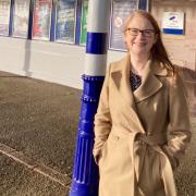 Shirley-Anne Somerville at the newly renamed Dunfermline City train station.