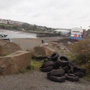 Thirty tyres have been dumped at the coastal path in Inverkeithing.