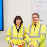 Shadow chancellor Rachel Reeves and West Fife Villages councillor Graeme Downie at Rosyth Dockyard.