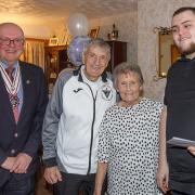 Diamond couple Robert and Sadie Philp with Councillor Connor Young and Deputy Lieutenant James Leggat.