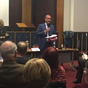ScotRail boss Alex Hynes at a public meeting organised by Lesley Laird MP.