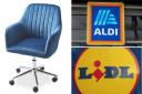 Photo via Aldi, left, shows the Kirkton House Navy Desk Chair in the specialbuys section. Photos via PA show Aldi and Lidl.