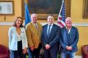 Pictured, from left, Gillian Taylor, CEO of the Carnegie Dunfermline and Hero Fund Trust, Provost Jim Leishman, Consul General Jack Hillmeyer and Billy George, of Visit Dunfermline.