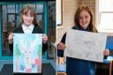 Bellyeoman Primary School's Emily Kellichan, left, and Tilly Pitt, of McLean PS, with their winning artworks.
