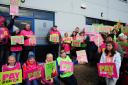 Striking teachers outside Shirley-Anne Somerville's office in Dunfermline. Photo: David Wardle.