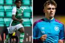 Kanayo Megwa and Arron Darge have joined Kelty Hearts on loan. Photos courtesy of Kelty Hearts' Twitter, and Hibernian FC and Heart of Midlothian FC.