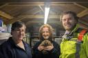 Nadia Al-Dujaili and hedgehog hospital volunteer Beverley with BEAR Environmental Advisor Alex Dixon and Apple the hedgehog.