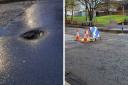 The pothole on Valleyfield Road has now been covered ahead of its repair next week. Image: Graeme Downie