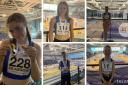 Darcie Black (main pic, left), Sophie Thomas, Amy Jenkinson, Callum Newton and Lottie Thomas all struck gold. Photos: Dunfermline Track and Field Club.