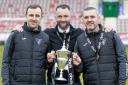 Dunfermline manager James McPake (centre) has been nominated for the Scottish Football Writers' Association Manager of the Year.