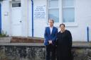 Cllr Downie with Jackie Baillie outside the current Kincardine Health Centre.