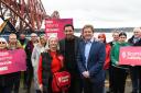 Anas Sarwar with election candidates Wilma Brown and Graeme Downie.