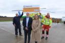 Stagecoach donates £25,000 to Scotland's Charity Air Ambulance, from left, Captain Allan Bryers; Depute Chief Executive Doug Cross; Head of Corporate Communications Charlotte Somerville; and Paramedic Michael Haines.