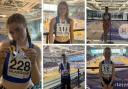 Darcie Black (main pic, left), Sophie Thomas, Amy Jenkinson, Callum Newton and Lottie Thomas all struck gold. Photos: Dunfermline Track and Field Club.