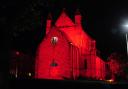 St Margaret's RC Church in Dunfermline has been lit up in red in support of the Scottish Poppy Appeal. Photo: David Wardle.
