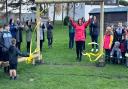 The new trim trail at Donibristle Primary School is officially opened as Linsey Affleck cuts the ribbon.