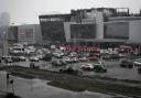 A view of Crocus City Hall in Russia after the terrorist attack.