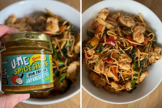Dunfermline Press: (left) U:ME Japanese Style Spice Shot and (right) chicken stir fry. (Katie Collier/Canva)