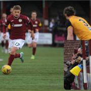 Max Kucheriavyi (main picture) has launched a Go Fund Me page to help his homeland. The club and Kelty Hearts fans (inset) have offered him their support. Photos: David Wardle.