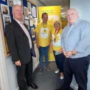 From left: Neil Mackie, Centre Manager; Richard Terras, Volunteer; Cathy Terras, Chair of Marie Curie Fundraising Group Dunfermline; Kenny Arnott, Facilities Manager at the Kingsgate Centre.