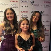 Scarlett Haldane, Ella Gracie and Emma Nelson with their Scottish Gymnastics award.