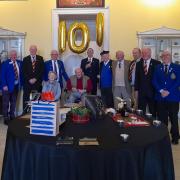 Lady Elgin, Lord Bruce and Lady Georgiana Bruce with representatives of Broomhall Curling Club and the Royal Caledonian Curling Club at the presentation in Broomhall House.
