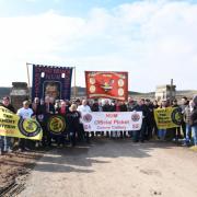 Ex-miners formed a memorial picket at Comrie Colliery to mark the 40th anniversary of the National Miners' Strike.