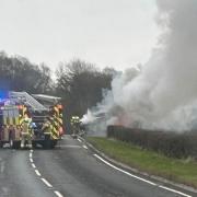 Firefighters tackling the blaze earlier today.
