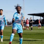 A delighted Ewan Otoo celebrates opening the scoring at Arbroath.