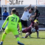 Stefan McCluskey battles for the ball during Saturday's defeat at home to Montrose.