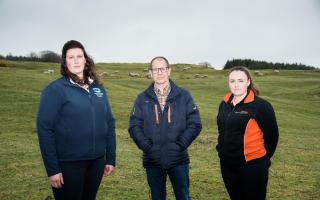 National Sheep Association Regional Coordinator Grace Reid (left), Jim Fairlie MSP and Vet Hannah McKerrow want to highlight several incidences in the past few weeks of attacks by dogs on lambs, and aim to develop public awareness of this issue