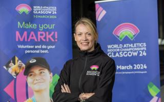 Eilidh Doyle at the launch of the recruitment campaign for volunteers for the 2024 World Indoor Athletics Championships