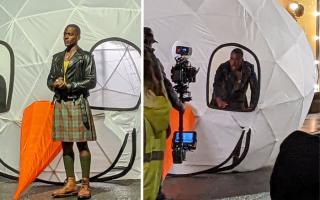 Ncuti Gatwa filming wearing a kilt
